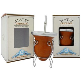 Mate De Calabaza Bocon Con Virola Bombilla Acero Inox Grabado C/Caja