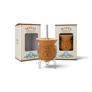 Mate De Calabaza Bocon Sin Virola Bombilla Acero Plana Grabado C/Caja